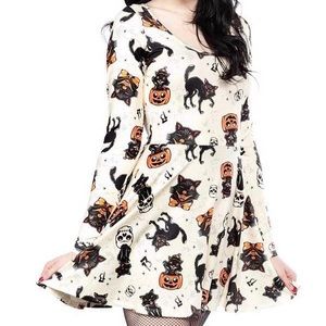 Sourpuss Spooky Feline Skater Dress